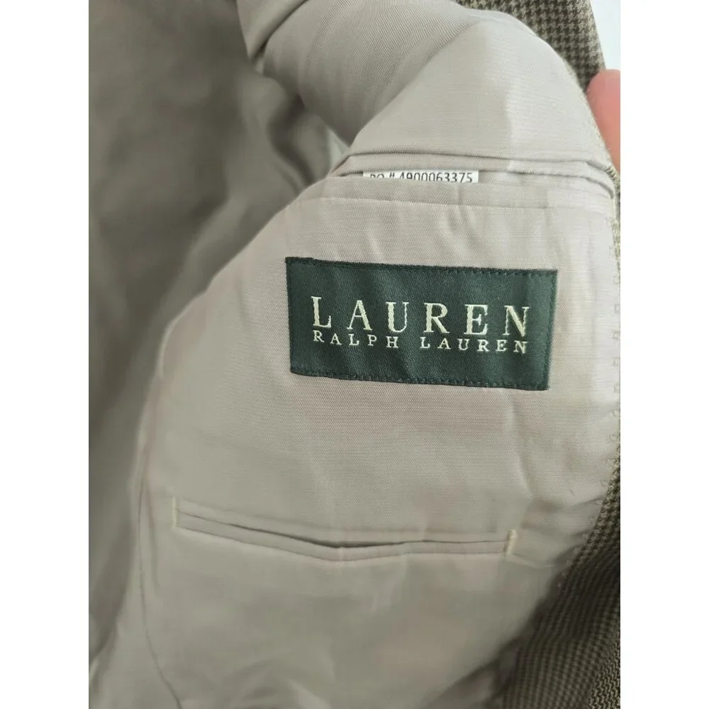 Lauren Ralph Lauren Silk Wool Houndstooth Blazer Sports Suit Jacket Coat 40 R